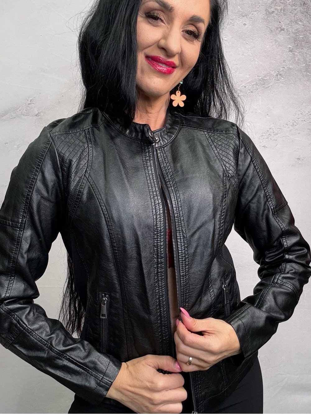 Maurices Black Leather Moto Jacket with Zipper Pockets